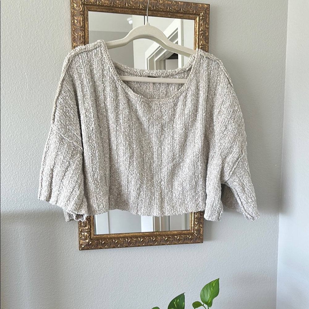 Free People Cream Cable Knit Crew Neck Sweater